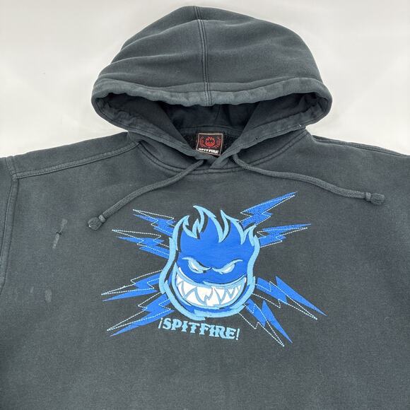 Vintage Spitfire Hoodie Men Medium Black Faded Distressed Embroidered Skate Y2K - Picture 2 of 13